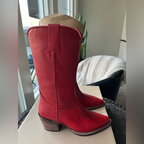 STEVE MADDEN ALBANY WESTERN BOOTS IN RED LEATHER 7 - Picture 5 of 11